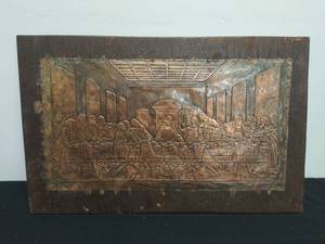lot 128 image: Wood and Metal Last Supper Relief Artwork