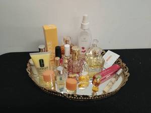 lot 175 image: Perfume Tray Filled with Perfume and Other Beauty Products