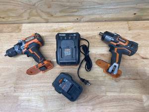 RIDGID 12 in. Compact Hammer DrillDriver  12 in. Impact Wrench with Battery(4Ah) and Charger