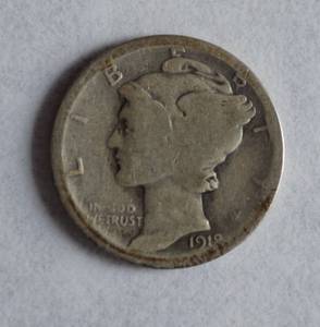 lot 836 image: (5) Mercury Dimes - graded about g2-g5, 1918d, 1916p (2), 1917p, 1917 s.