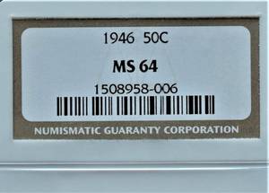 lot 844 image: 1946 P Liberty Walking Half Dollar - MS 64, NGC, Choice Uncirculated