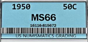 lot 845 image: 1950 P Franklin Half Dollar - MS 66, USGC, Choice Uncirculated