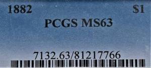 lot 864 image: 1882 P Morgan Silver Dollar - MS 63, Grading by PGCS, Choice Uncirculated