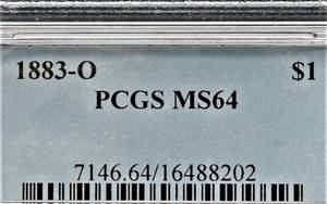 lot 871 image: 1883 O Morgan Silver Dollar - MS 64, Graded by PGCS, Choice Uncirculated.  Must See