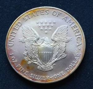 lot 892 image: 2001 Silver Eagle - some toning, Not Circulated, in paper sleeve.