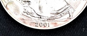 lot 894 image: 2001 Silver Eagle - some toning, Not Circulated, in paper sleeve.