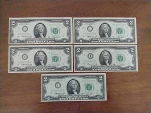 5 Uncirculated Sequential Bicentennial $2 Bills