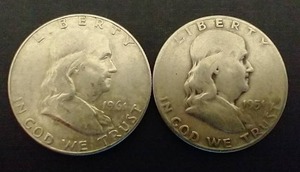 2 90% Silver Franklin Half Dollars