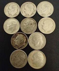 10 90% Silver Roosevelt Dimes