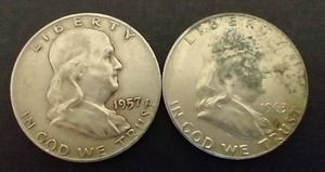 2 90% Silver Franklin Half Dollars