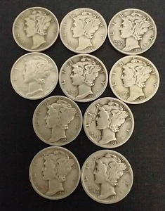 10 90% Silver Mercury Dimes