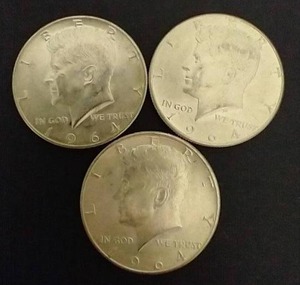 3 90% Silver Kennedy Half Dollars