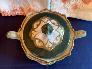 Covered Handpainted China Bowl with Pillowcases