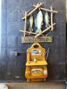Three Fish Decorative Sign--A Wooden Bench Type Fish Decor W Coat Hooks On The Bottom