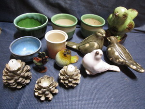 Birds, Pots, Pine Cone Holders