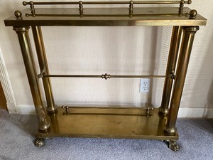 lot 13 image: Lovely Brass Console Table w Coordinating Brass Frame Mirror