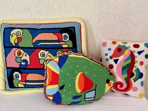 lot 14 image: Bright and Fun Vintage Needlepoint Pillows
