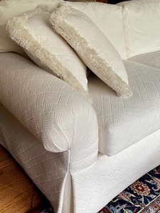 lot 6 image: Sherrill Brand Ivy Colored Upholstered Sofa