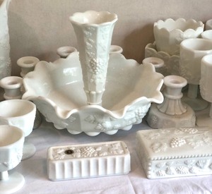 lot 65 image: Large Variety of Milk Glass