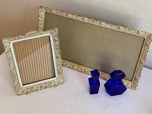 lot 273 image: Two Vintage Frames and Two Cobalt Blue Perfume Bottles