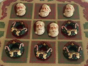 lot 93 image: Christmas Themed Needlepoint Tic Tac Toe, Trinket Box & a Santa Figurine