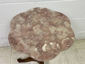 lot 221 image: Vintage Wooden Accent Table w Granite Top