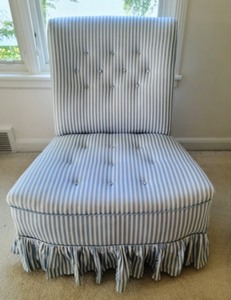lot 314 image: Vintage Blue and White Striped Upholstered Chair