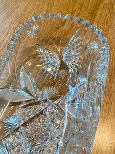 lot 76 image: Beautiful Oval Cut Glass Dish w Butterfly Motif