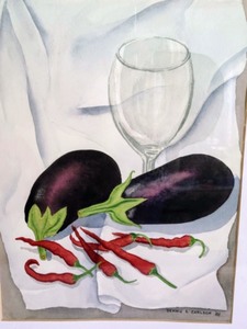 lot 466 image: Eggplant and Peppers Print by Dennis Carlson