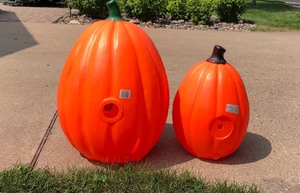 lot 201 image: 2 Large Plastic Halloween Pumpkins