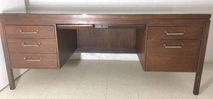 lot 410 image: Vintage Wooden Desk With Glass Top