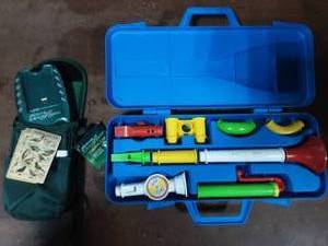lot 16 image: Bird Song Identi-Flyer Unit With Case, Vintage Fisher-Price Crazy Combo Horn Set