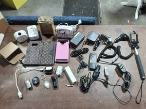 lot 40 image: Lot Of Assorted Phone Chargers & Cases, Clocks, Power Bank, Selfie Stick & Adapters
