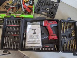 lot 166 image: Autocraft Cordless Drill, LOADS of Drill Bits, Sockets, Wrenches, etc.