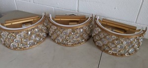 lot 107 image: Set of (3) Beautiful Wall Sconces Gold w Clear Crystals