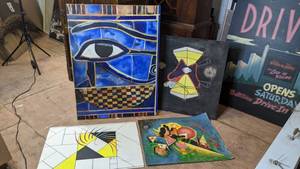 lot 406 image: Lot of (4) Unframed Original Hand-Painted Art Pieces