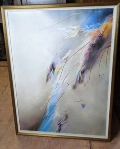 lot 40 image: Beautiful Hand-Painted Abstract Blue Yellow Purple Wall Art