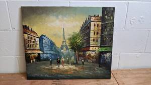 lot 44 image: Beautiful Hand-Painted Paris Street Canvas Art