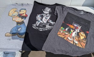 lot 91 image: Set of 3 Retro Crew Neck Short Sleeve Graphic T-Shirts Popeye, Looney Tunes