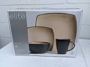 lot 56 image: Gibson Elite Soho Lounge 16 Piece Stoneware Dinnerware Set in Beige Brown