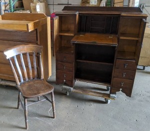 lot 246 image: Stunning Vintage Wooden Desk and Chair