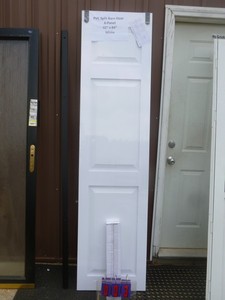 lot 3 image: PVC split barn door. 2 panel. 42 x 84. White. Pt number 8604284100. Includes rail & hardware. Retails for $400.00. As shown.