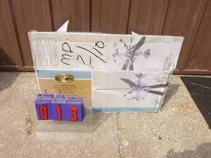 lot 13 image: Hampton Bay Bristol Lane 52 ceiling fan. Appears new & complete. As shown.