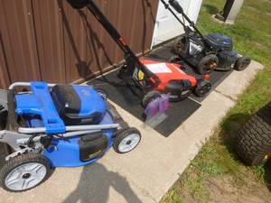 lot 15 image: Qty of 3 cordless mowers. Appear unused. As shown.