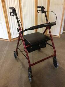 MSRP $130 4 Wheel Rollator McKesson Red Folding Aluminum Frame With Travel Bag Safely Supports Up To 300lbs - Like New Condition - Wheels Still Have Overwrap