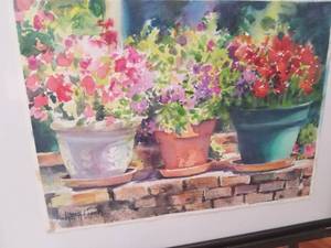 lot 33 image: Karen Lienke Fine Art Watercolor Print- Flower Pots