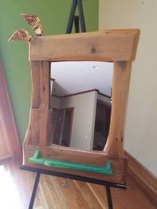 lot 23 image: Artist Crafted Reclaimed Wood Winged Wall Mirror by Brian Andreas