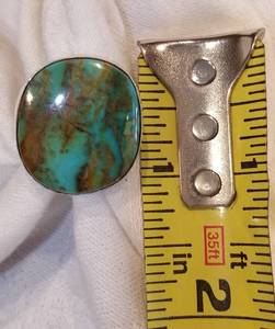 lot 36 image: Blue Green Turquoise with Brown Matrix Sterling Silver Ring, size 8