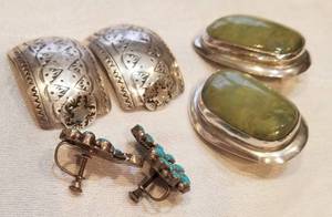 lot 44 image: Collection of 3 Sterling Silver Native American Earrings