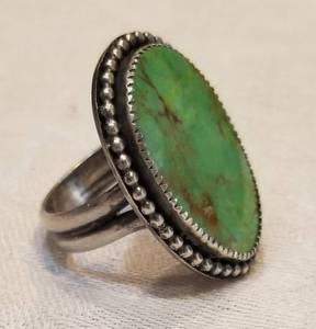 lot 41 image: Artisan Green Turquoise with Brown Matrix Sterling Silver Ring, size 8